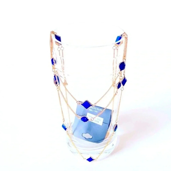 Zad Fashion Jewelry Gold Tone Multi Strand Necklace with Dark Blue Accents - Picture 2 of 4